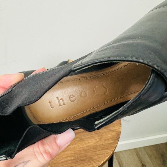 Theory Black Leather Cross Strap Platform Heels Women’s Size 8 - Picture 10 of 10